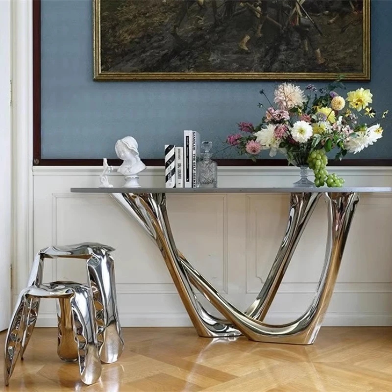 

FRP entrance table electroplating gradual change color gold table decorative entrance creative wall