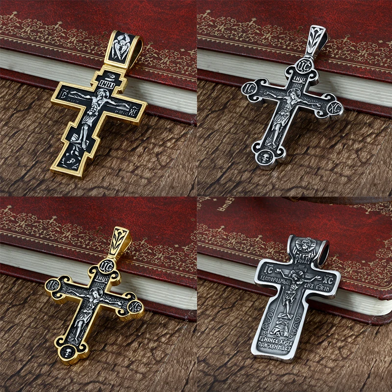 Design criativo jesus cruz pingente crucifixo de aço inoxidável dos homens oriental ortodoxo corrente colar jóias casual presente