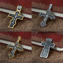 Creative Design Jesus Cross Pendant Men's Stainless Steel Crucifix Eastern Orthodox Chain Necklace Jewelry Casual Gift