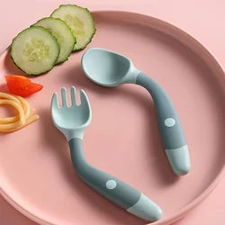 Bendable Twist Baby Fork And Spoon Set Learn To Eat Training Tableware Silicone PP Soft Spoon Soft Bendable