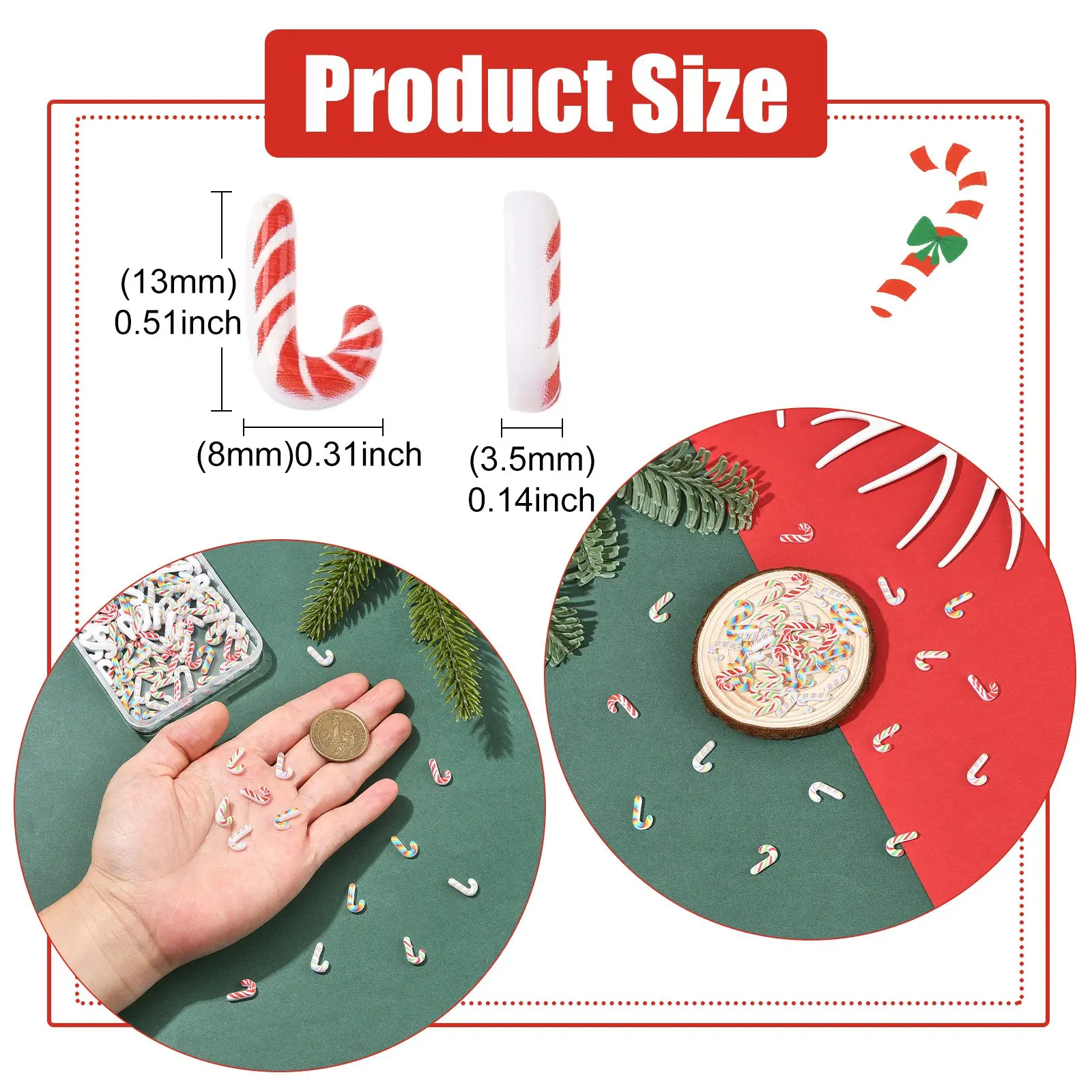 PandaHall 100 Stück Weihnachtszuckerstangen-Opak-Harz-Cabochons, gemischte Farben 13x8x3,5mm für DIY-Schmuckherstellung und Feiertagsbasteleien – Detail 2