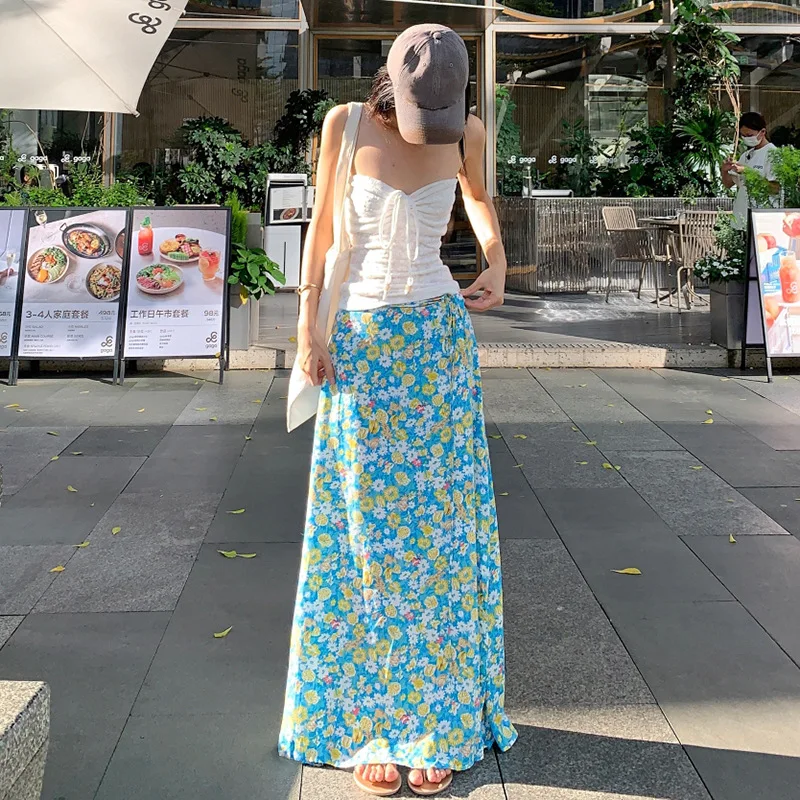 "Zeyla 2025 Conjunto de playa para mujer, bralette con lazo frontal y falda floral, traje de verano con cintura ajustable"