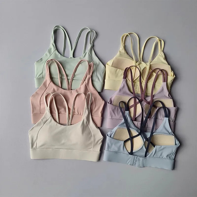 Reggiseno fitness da donna con incrocio morbido in tinta unita, collant, gilet da yoga, antiurto, palestra, sport, top push up con reggiseno sportivo regolabile