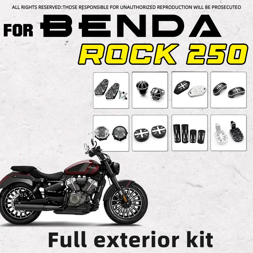 Modified Full Car Smoked Black Decor Set Black Warrior Body Kit Compatible with BENDA ROCK 250 Motorbike, Original Hole Position