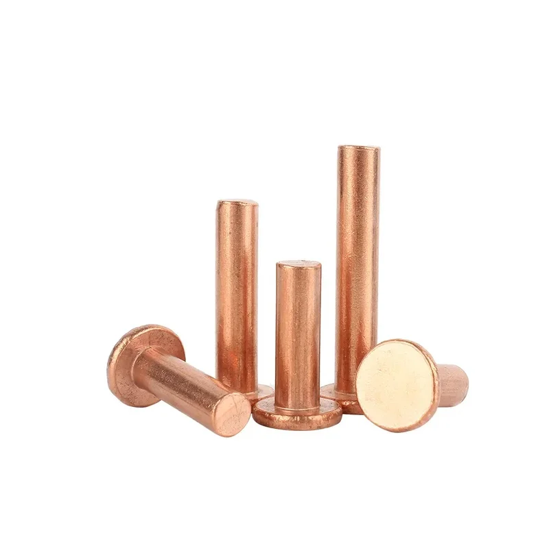 

2-100Pcs GB109 Copper Impact Rivets / Flat Round Head Purple Copper Solid Rivets for Leather, Bags, Belts & Electrical Applicati