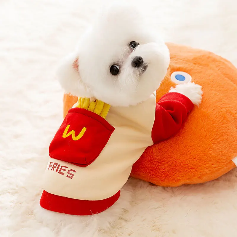 Autumn and Winter Dog Red Pocket French Fries Traction Sweater Teddy Bears Autumn Warm Clothing Puppy Pullover XS-XL