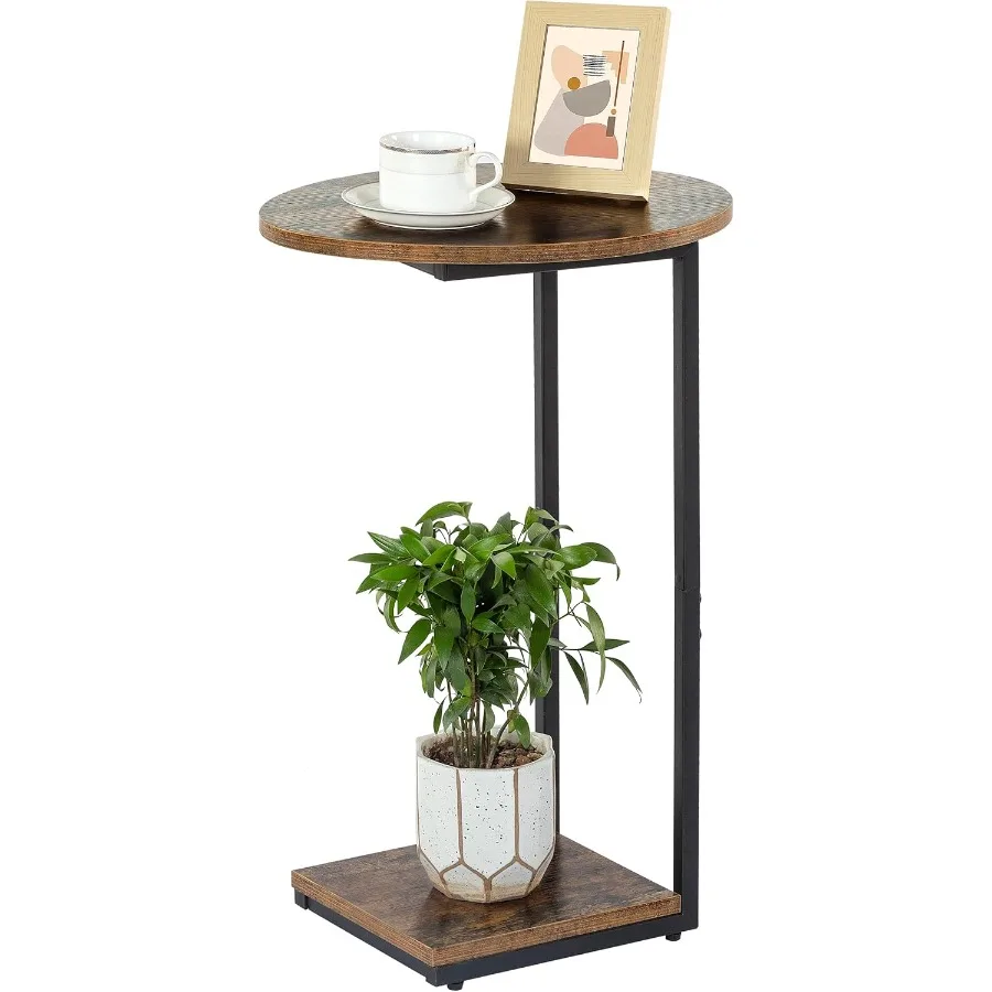 

C Table Small End Tabluch Tables That Slide Under C Shaped Oval Side Table for Living Room Bedroom Small Spaces RusticBrown
