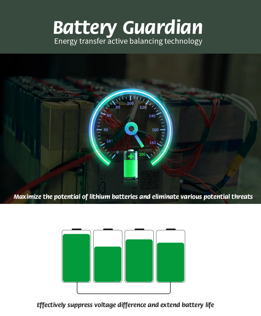 Bateria de lítio do JK-B2A8S20P, BMS inteligente, LiFePO4, 4S, 6S, 7S, 8S, 200A, 12V, 24V