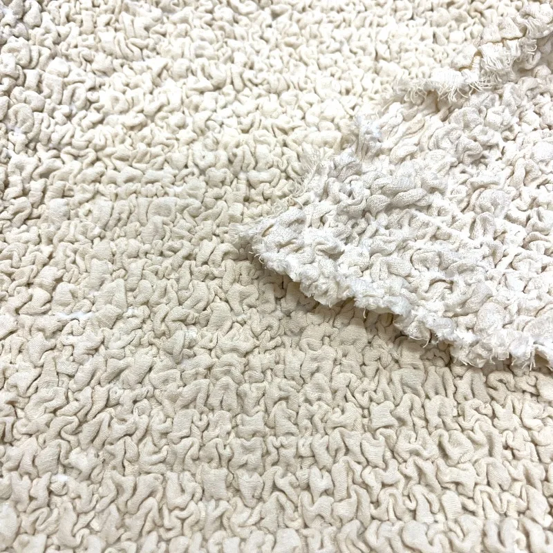 Beige Three Dimensional Concave Convex Bubble Pleated Elastic Pure Cotton Fabric Design Sense Texture Clothing Fashion Fabric