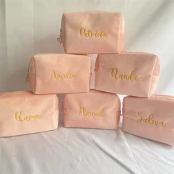 Borsa per il trucco in flanella con ricamo personalizzato borsa per la conservazione in velluto di grande capacità personalizzata regalo per l'anniversario di nozze Logo personalizzato