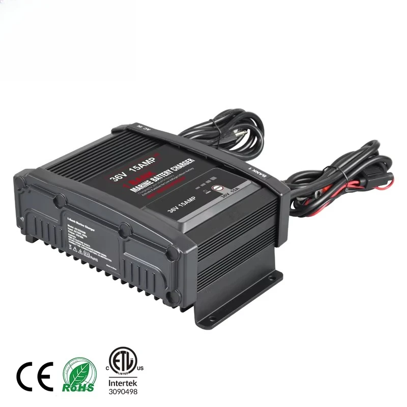 IP67 Waterproof 1 Bank 36V 15A Smart Marine Fishing Boat Battery Charger Maintainer for 36v Lithium (LiFePO4) Battery