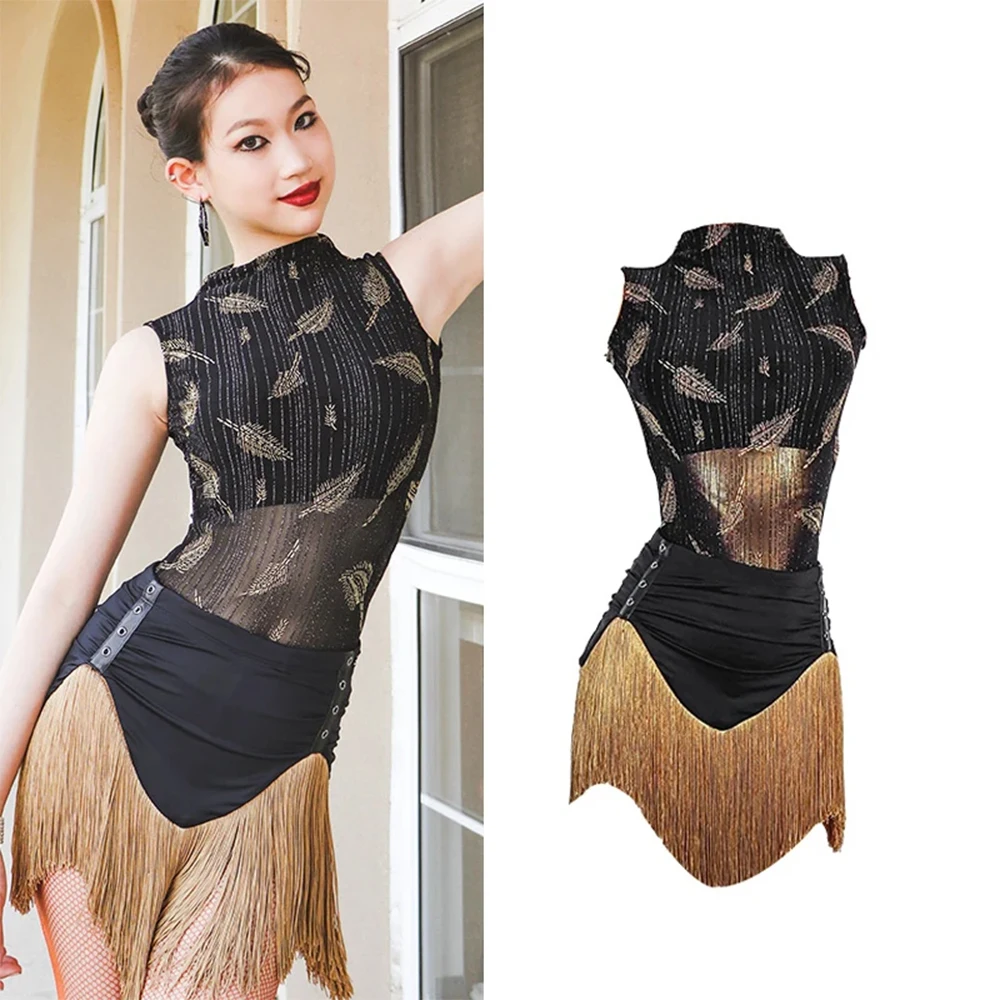 

2024 New Latin Dance Performance Costumes For Women See Through Bodysuit National Standard Dance Skirt Adult Latin Wear ADL158