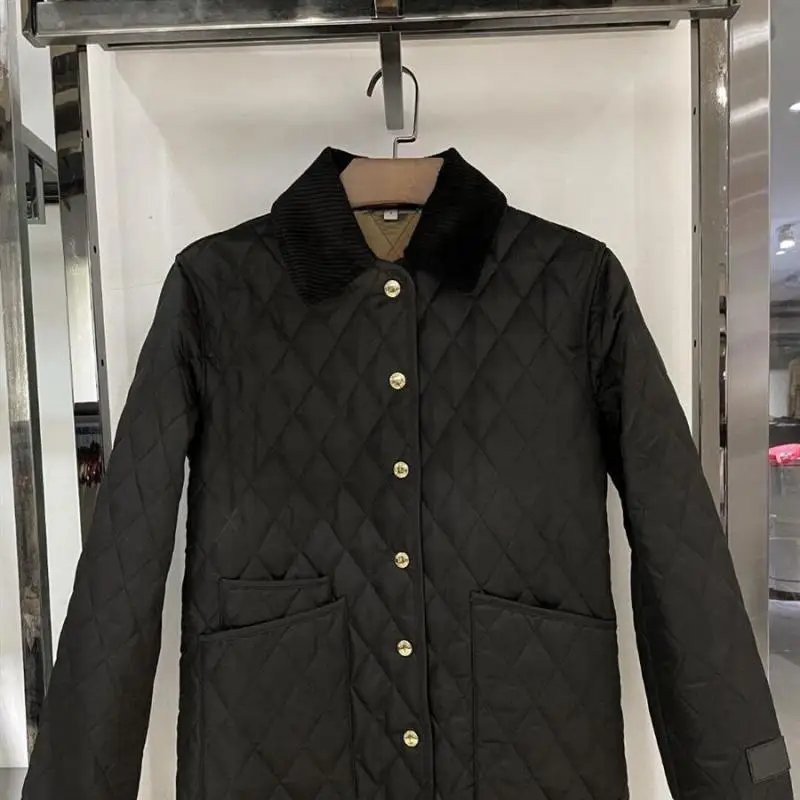 معطف Briti Sle Du down Jaet للسيدات بياقة قصيرة مستقيمة الساق فضفاضة بخياطة ماسية طويلة Sve ملابس خارجية #5