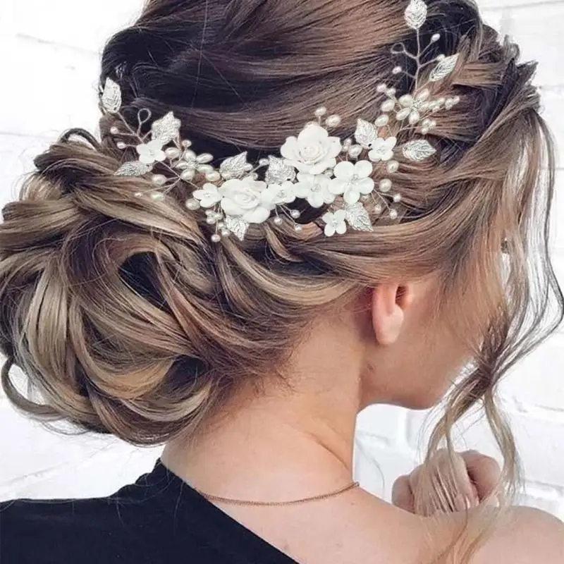 

A52E Unique Wedding Headwear Flower Leaf Bridal Headpiece Exquisite Hairpiece