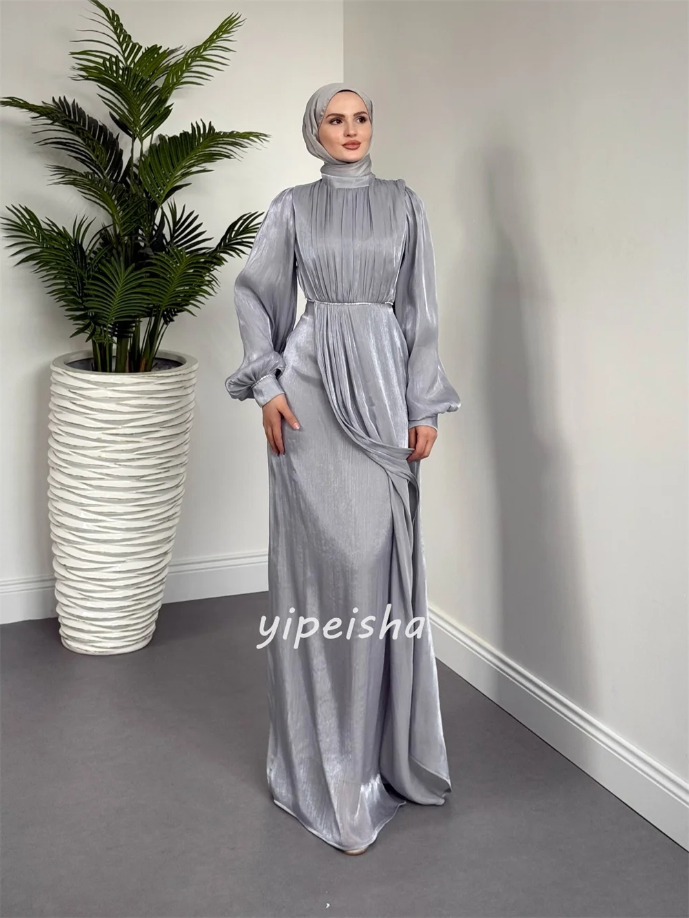 Personalizado de alta qualidade clássico strass ruched em linha reta gola alta vestidos longos sob medida vestidos de ocasião tamanhos disponíveis