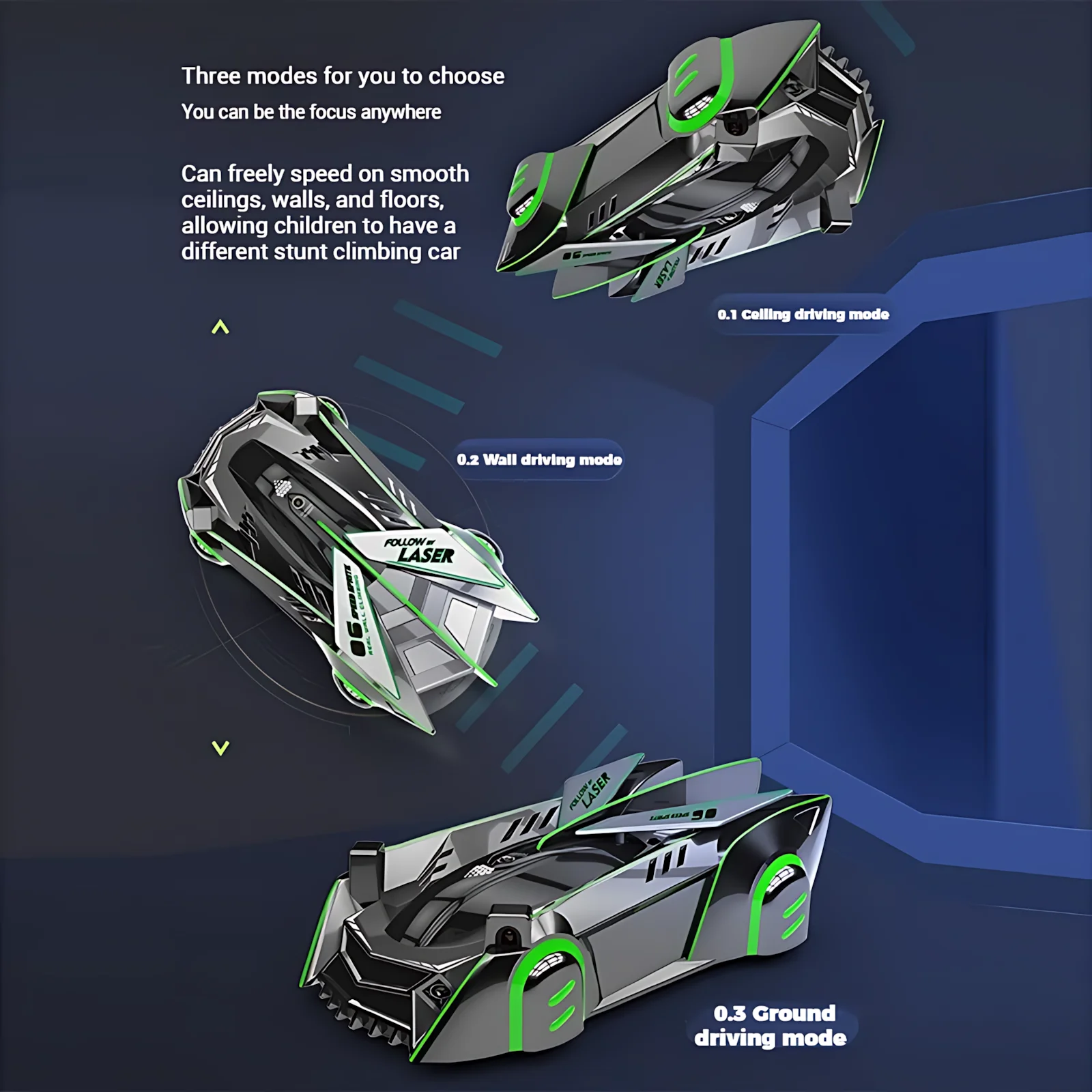 ليزر الأشعة تحت الحمراء RC سيارة تسلق الجدار 2.4 جيجا هرتز التحكم عن بعد المضادة للجاذبية سقف الانجراف حيلة سباق السيارات مع أضواء لعب الاطفال #2
