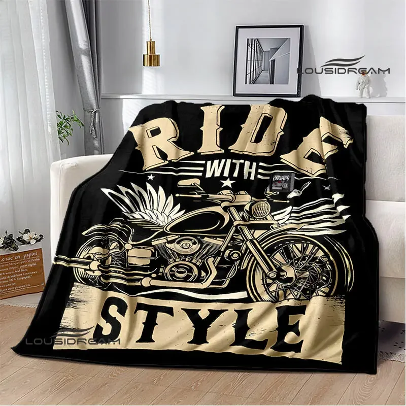 Motorcycle retro printing blanket Flange Warm Soft and comfortable picnic blanket bed linings birthday gift