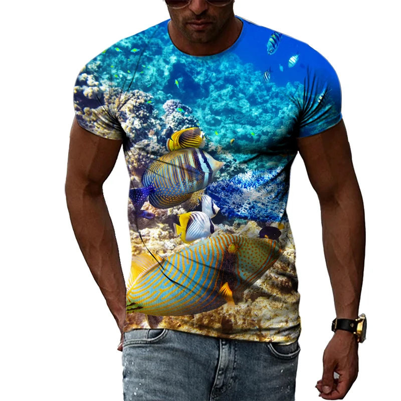 Summer Casual Style Underwater World graphic t shirts For Men Fashion Holiday Taste harajuku 3D Print short sleeve t-shirts Top