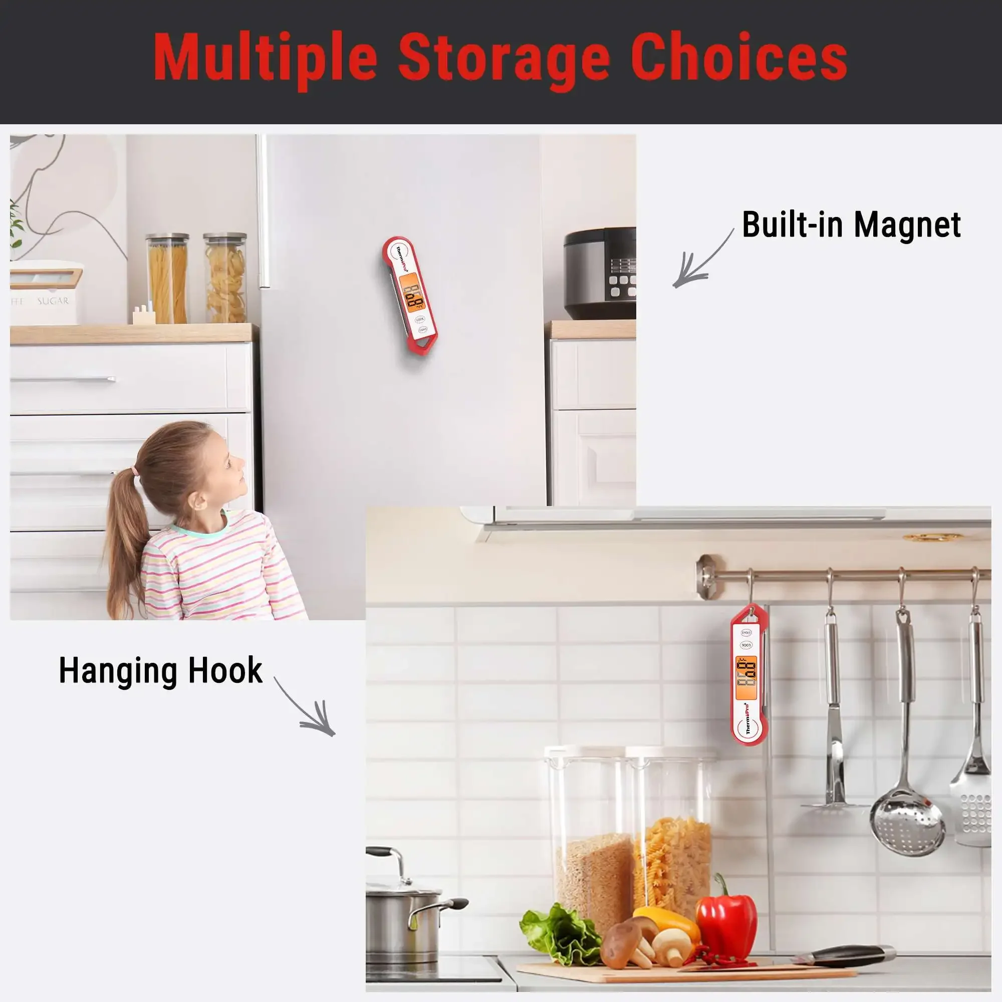 Waterproof Meat Thermometer with Magnet, LED Display and Stainless Steel Probe for Grilling, Cooking