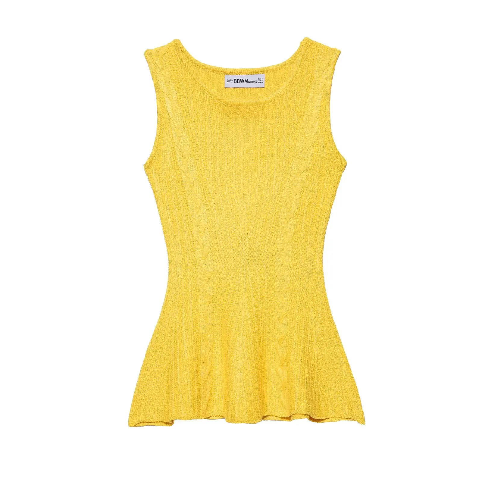 DUOPERI Women Chic Round Neck Sleeveless Cable Knit Flared Hem Skirt-like Versatile Tank