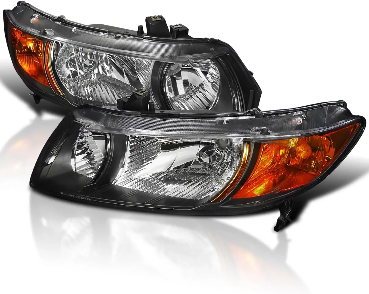 

Фара в сборе для Honda Civic 2-дверного купе 2006-2011 годов выпуска, черный корпус, янтарный отражатель, прозрачная линза