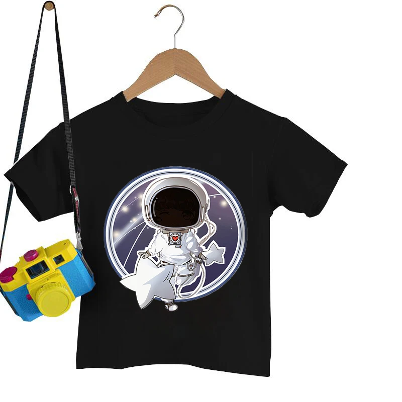 New Summer Kids Cartoon Clothes Cute Astronaut Print T Shirt Enfant Boys Girls Summer Short Toddler Tees Harajuku Plus Size