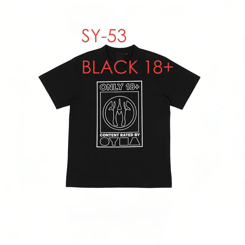 

SY-53 Unisex Cotton Short Sleeve Tee Jogger T-shirt Summer Tracksuit Top '18+' White Printed Tee-BLACK Casual Sports TOPS