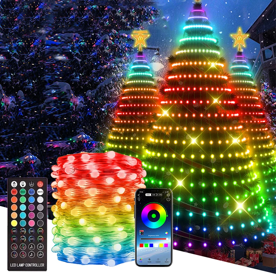 

20M 10M 5M BT Christmas Tree String Lights RGB USB Remote Fairy Lights Smart App Control Garland Light for New Year Patio Decor