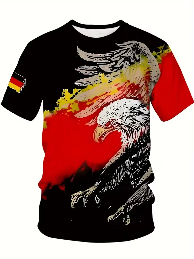 Mens T-shirt bald eagle graphic red splash art german flag sleeve print short sleeve crew neck casual street top