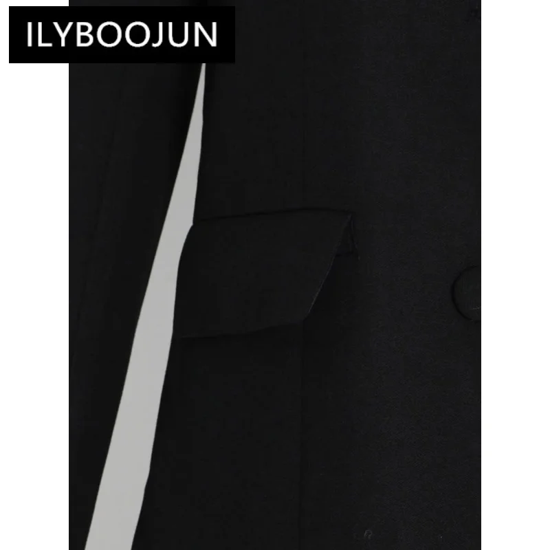 ILYBOOJUN Black Blazer For Women Notched Collar Long Sleeve Patchwork Tassel Hem Solid Blazers Female Korean Fashion Clothing