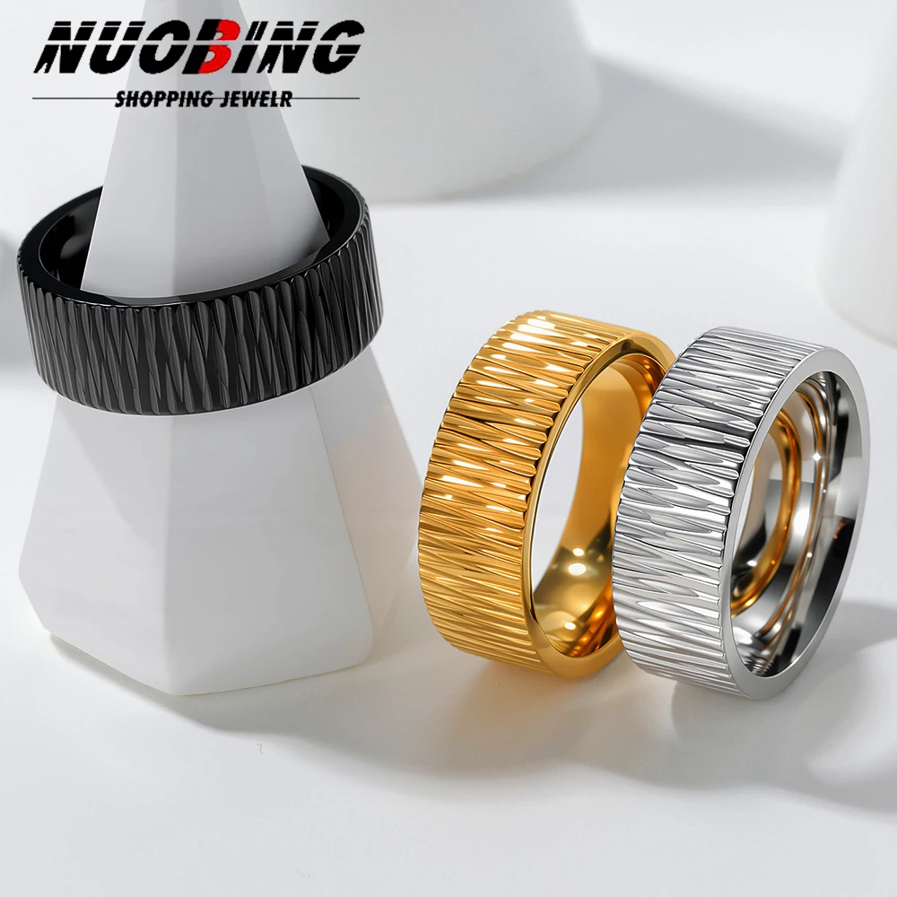 

Men's 8mm Bark Textured Stripe Stainless Steel Geometry Vintage Couple Engagement Wedding Rings Suitable Party Anniversary Gift