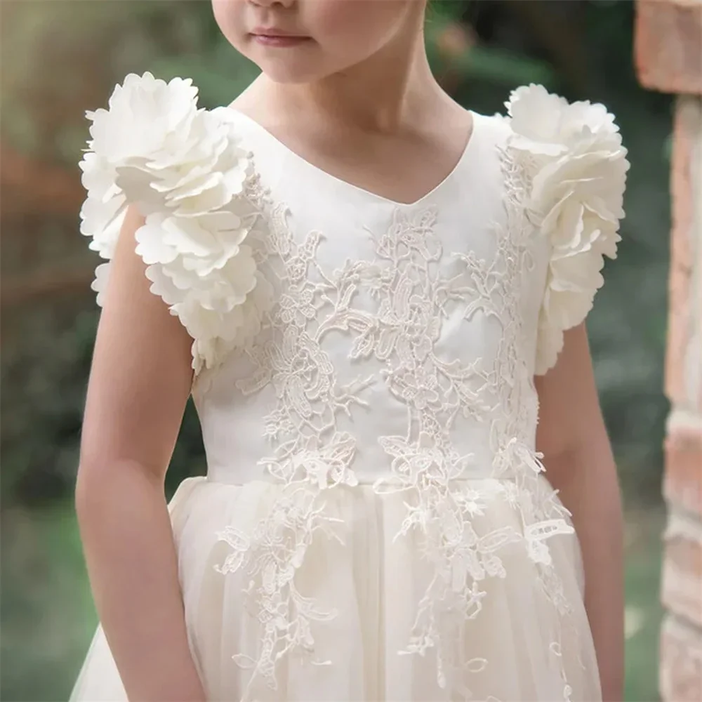 Flower Girl Dresses V-neck Sleeveless Lace Decals Birthday Ball Wedding First Holy Communion Customized Princess Clothing