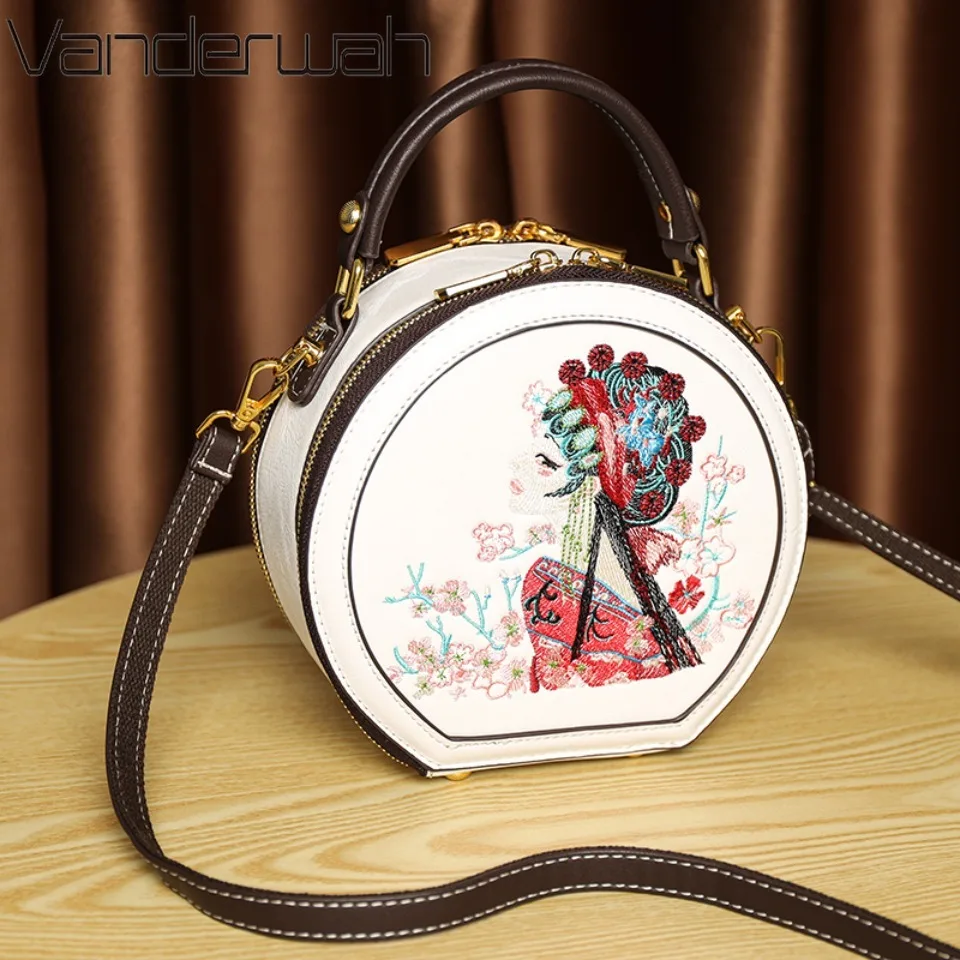 

Luxury Designer Vintage Ethnic Style Round Handbag Women Shoulder Messenger Bag High-quality Pu Leather Crossbody Bags for Women