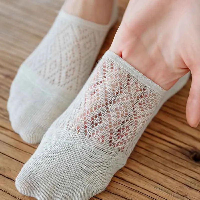 5 Pairs/Set 4 Pairs Breathable Mesh Ankle Boat Socks Women Silicone non-slip invisible Summer Spring Cotton Slipper No show Sock