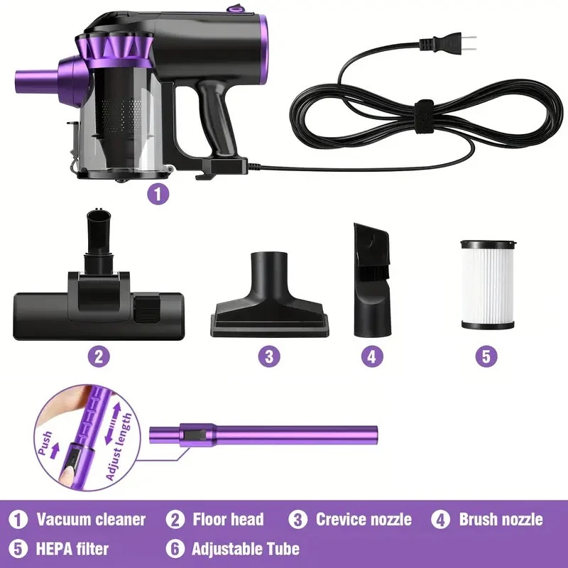 

Portable Corded Handheld Vacuum Cleaner 600W 18KPa Powerful Low Noise 48dB 4-in-1 Lightweight Stick Design for Household Use