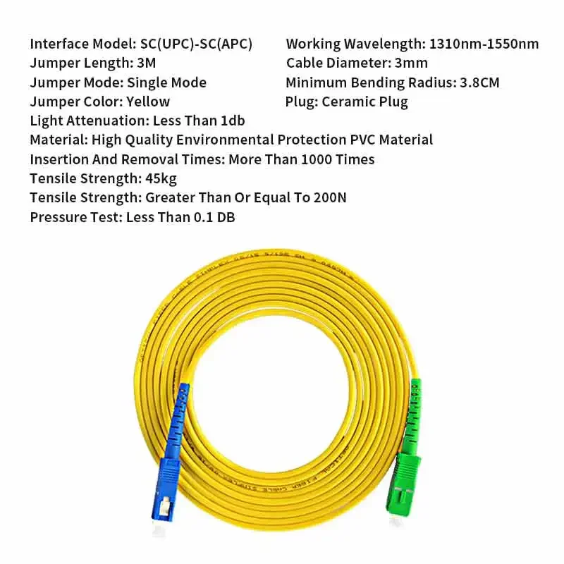 Fiber Optic Patch Cable SC/UPC-SC/APC-SM-3.0mm Fiber Optic Jumper Optical Patch Cord Singlemode Simplex Single Core Fiber Jumper