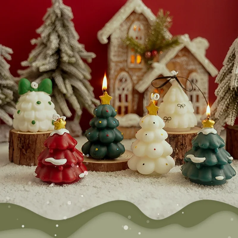 Christmas tree scented candles, ambiance gift favors, handmade scented candles, realistic Santa Claus candles