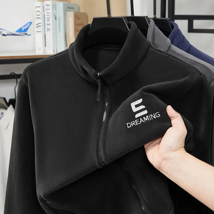 

Men's Fce Lined Zipper Hoodie Long Sve Stand Collar Jaet Warm Busin Casual Polyester Nylon Cosite Fiber Coat