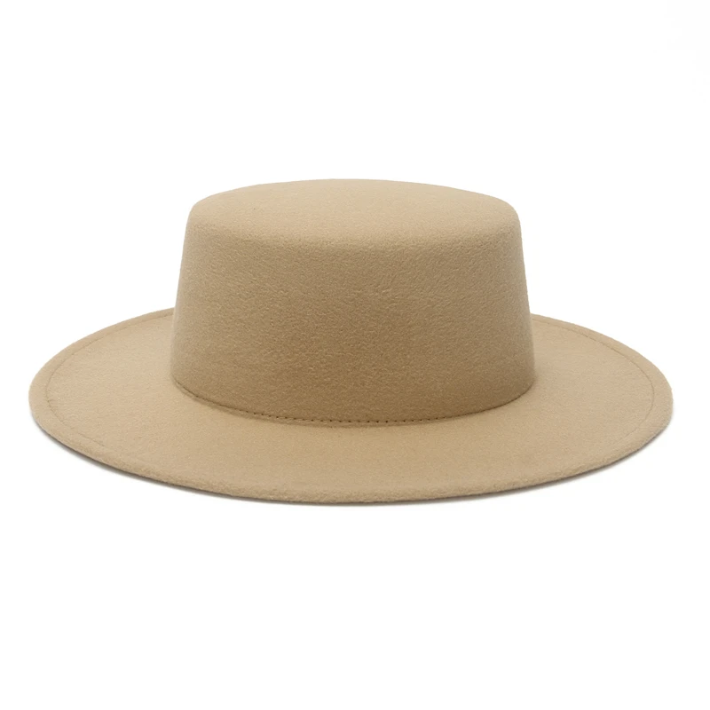 

GEMVIE Winter Autumn Flat Top Women Men Felt Fedora Hats Ladies Boater Hat Wide Brim Church Hats