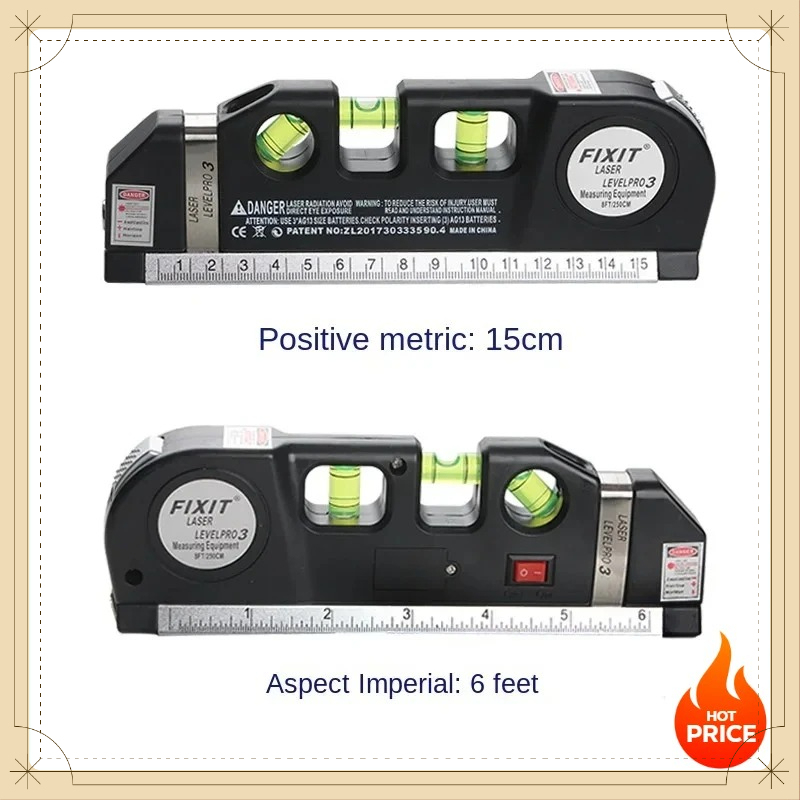  Multifunctional Cross Line Laser Level 2.5M Measuring Tape Metric Ruler Professional Construction Levelling Tool 