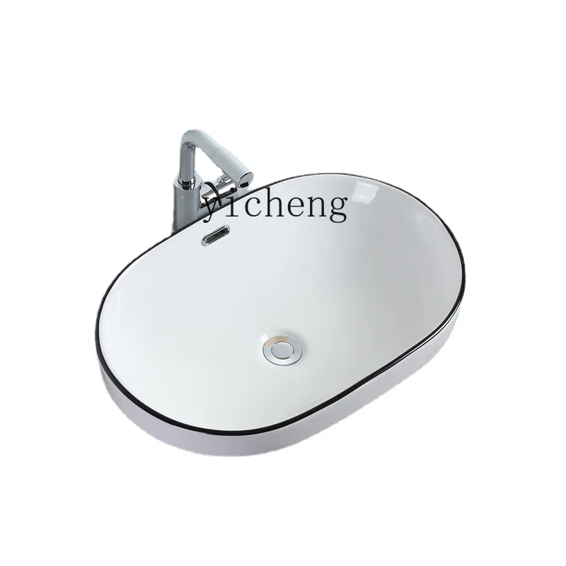 YY Semi-Embedded Wash Basin Single Basin Ceramic Table Basin Oval Wash Basin