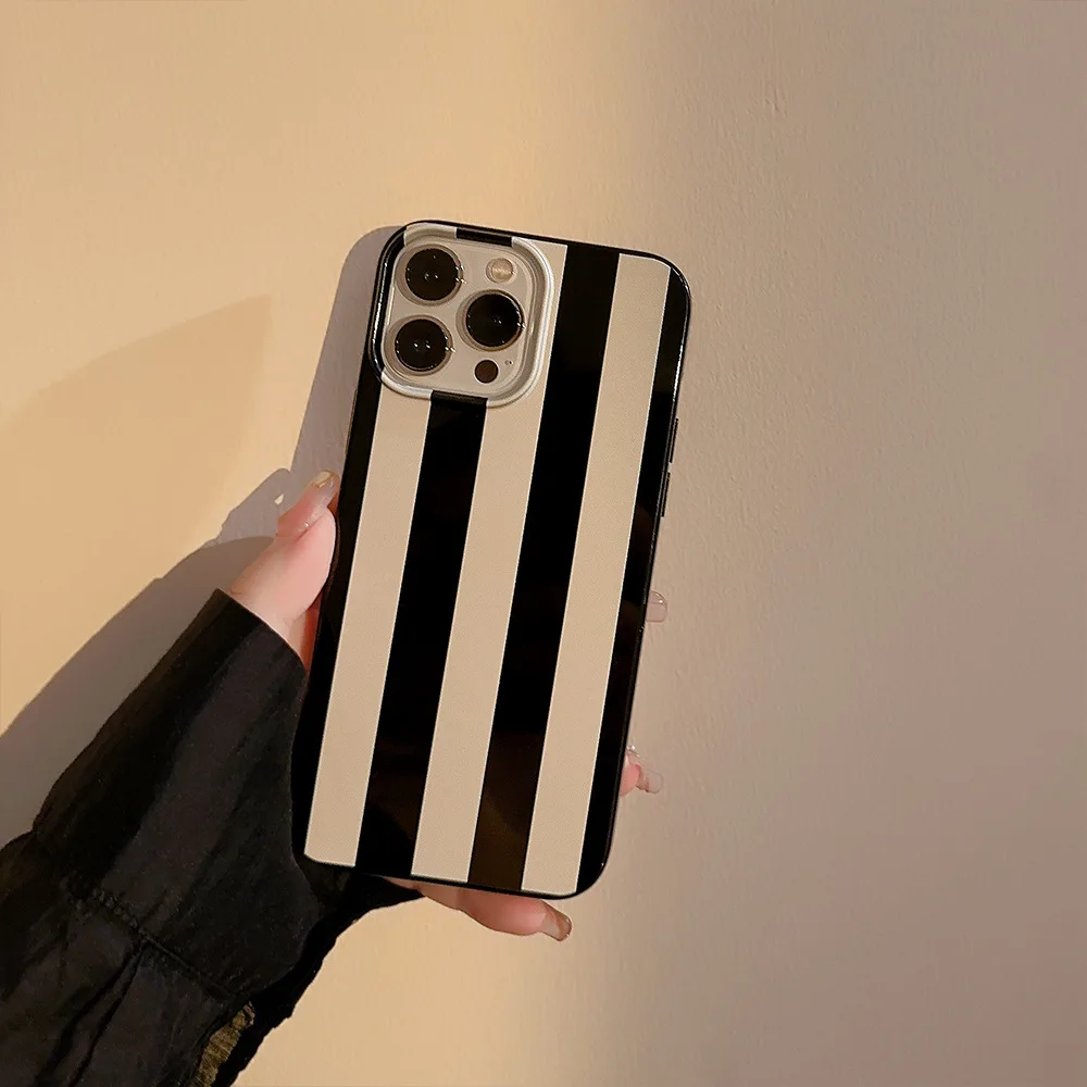 White Vertical Stripe Cover Case For iPhone 16 15 14 13 12 11 Pro Max 7 8 Plus Mini X XR XS Protective Shockproof Phone Case