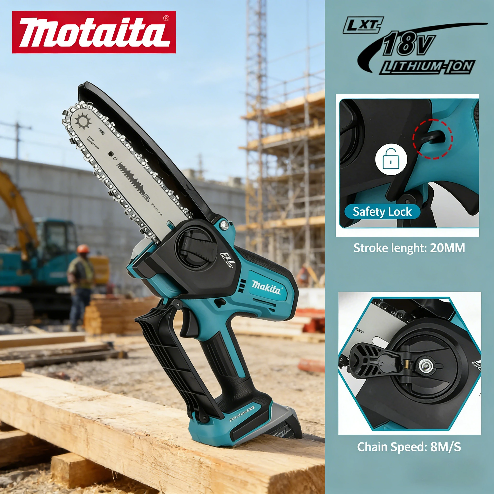 

Makita Chain Saw Electric Saw Handheld Portable Wood Logging Chainsaw Garden Pruning Wood 18V Power Tool 6Inch