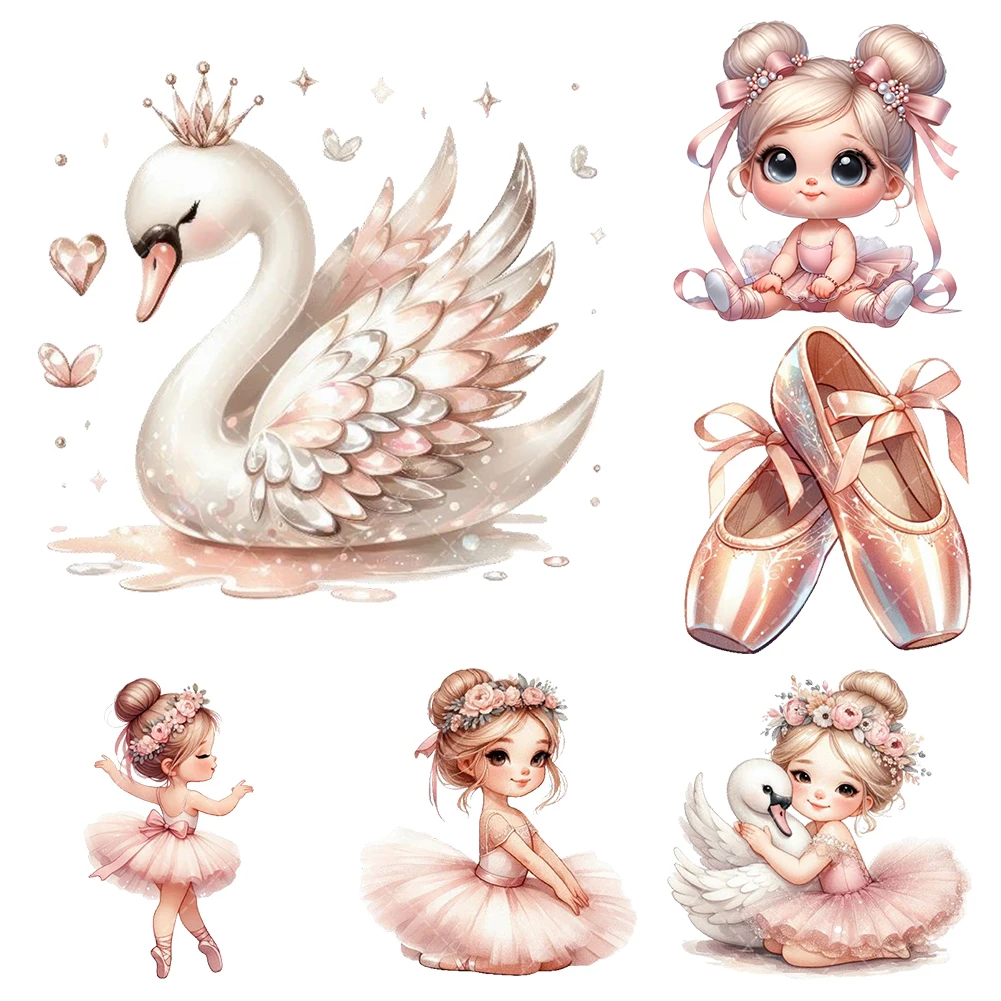

Cute Little Girl Series Ballet Girl Heat Transfer Stickers Iron On Clothes Bags DTF Vinyl Thermal Appliques Washable DIY Patches