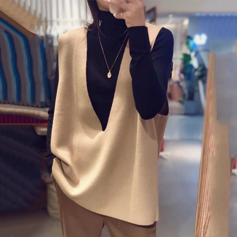

Fashion Vest Ladies Autumn Winter Cashmere Sweater Women Sleeveless V-Neck Knitted Pullover Korean Female Vest Korean Version