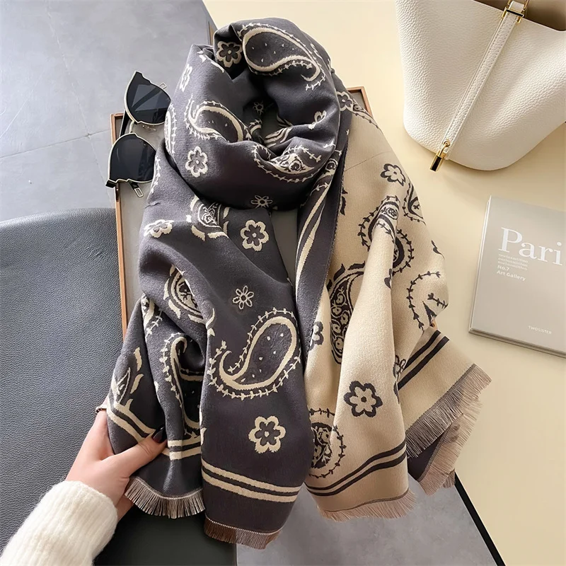 New Paisley Print Cashmere Scarf Women Thick Winter Warm Luxury Shawl Wraps Bufanda Female Pashmina Blanket Travel Poncho Stoles