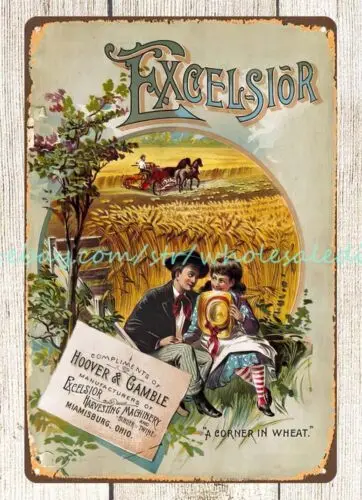 1890s Excelsior harvesting machine farming metal tin sign garage signs