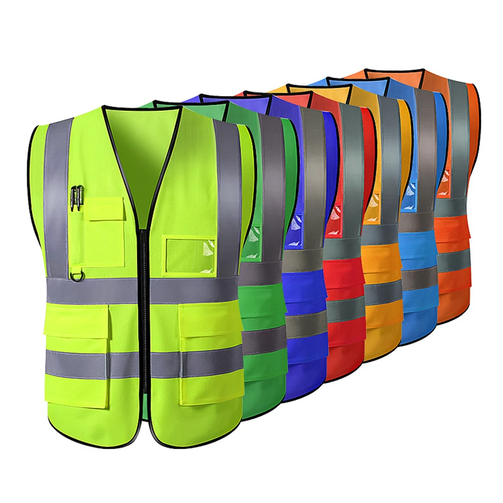 

Reflective Vest Hi Vis Workwear Safety Vests Zipper Front Construction Building Vest High Visibility Work Clothes for Men Women