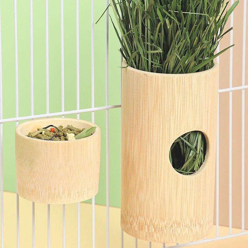 Bamboo Small Pet Hamster Squirrel Rabbit Feeder Hanging Water Food Bowl Cage Decor Small Animals Feeding Supplies Products