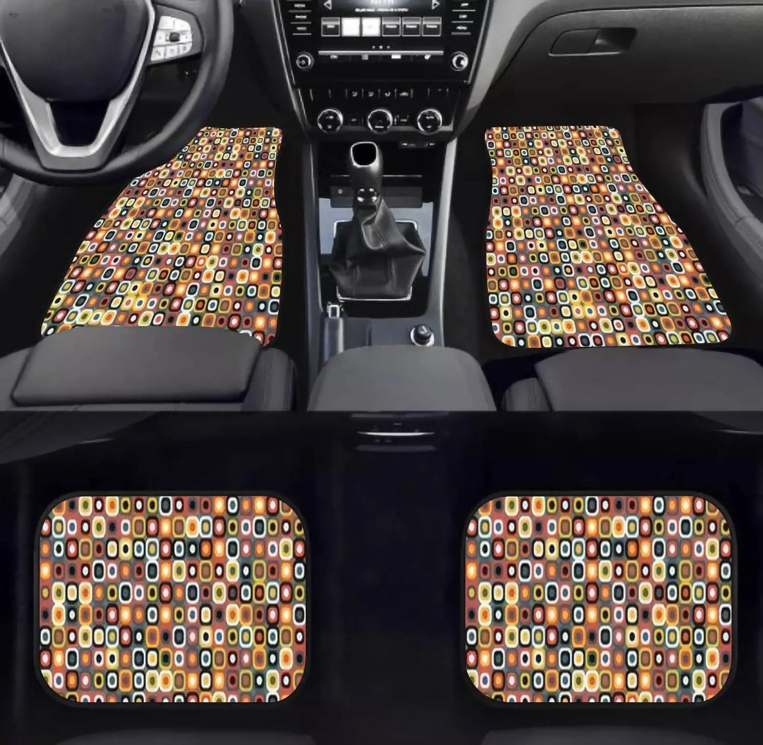 Car Floor Mats - Retro Vintage Sixties Seamless Carpet Floor Mats for Cars, Anti Slip Rubber Auto Interior Decorative Accessory